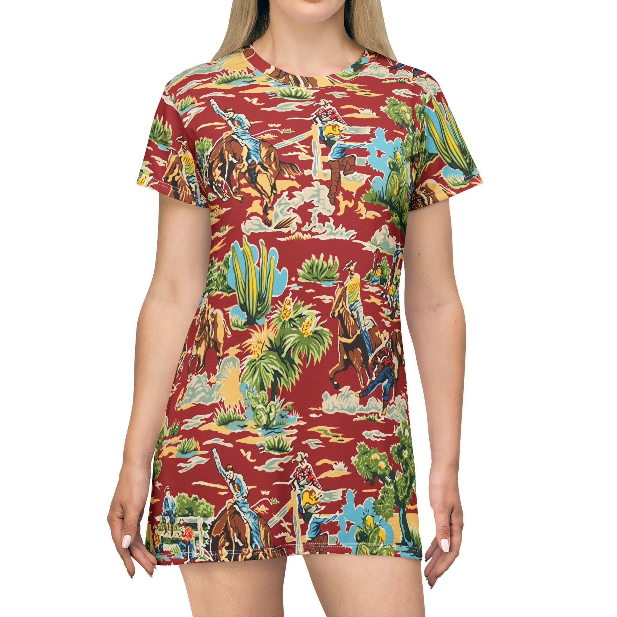 Western Cowboy T-Shirt Dress | Vintage Cowboy Print Dress