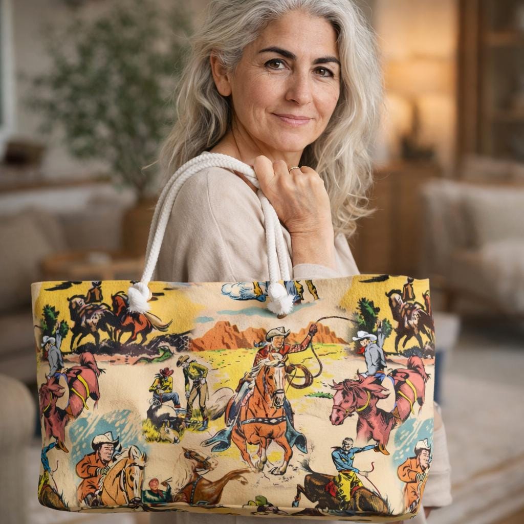 Vintage Cowboy Weekender Bag, Western Travel Tote