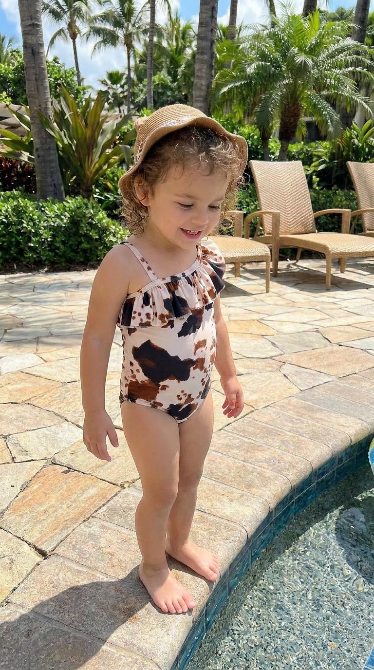 Girls Cowprint One-Piece Swimsuit | Western Cowgirl Bathing Suit