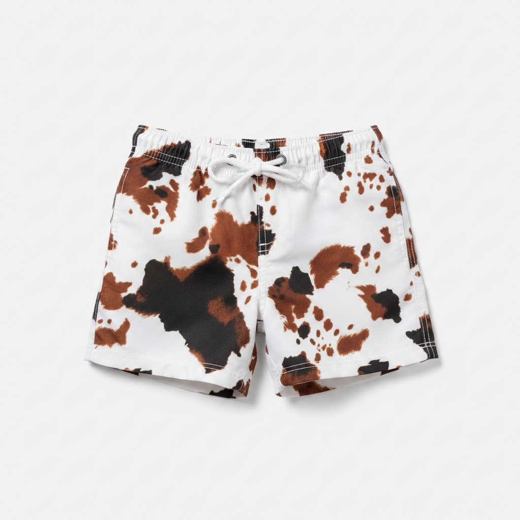 Boys Cowprint Swim Trunks | Western Swim Shorts for Kids