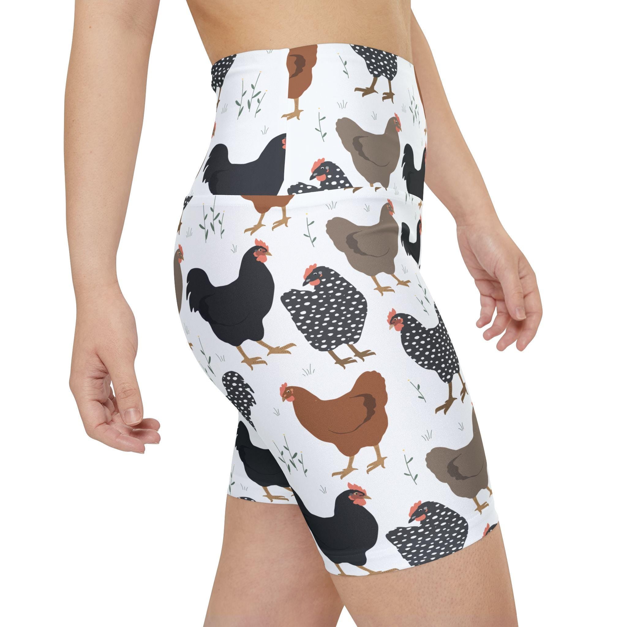 Chicken Print Womens Biker Shorts, Farm Workout Shorts, Chicken Lover Gift