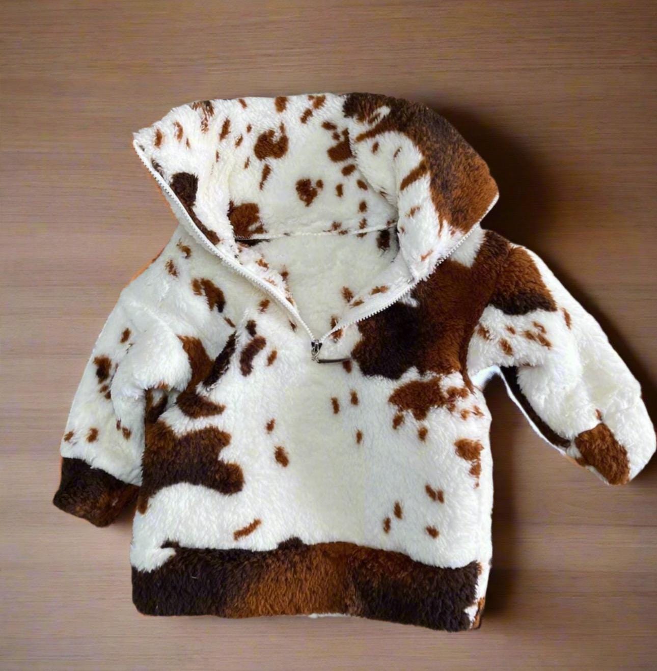 Kids CowPrint Sherpa Pullover Sweatshirt, COW SHERPA - Razels