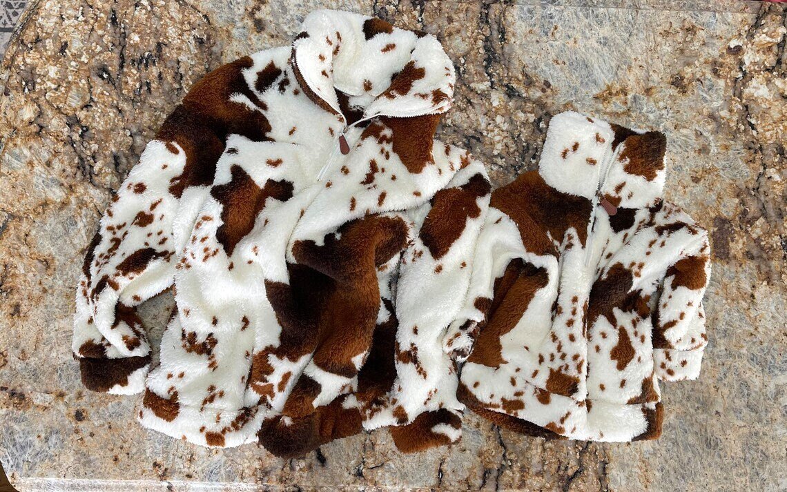 Kids CowPrint Sherpa Sweatshirt, COW SHERPA - Razels