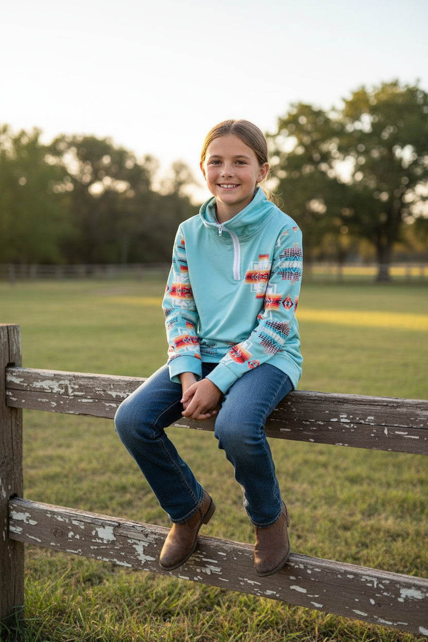 Kids Western Pullover – Southwestern Quarter Zip Sweatshirt, Cowboy Cowgirl Lightweight Sweatshirt Back to School -Razels