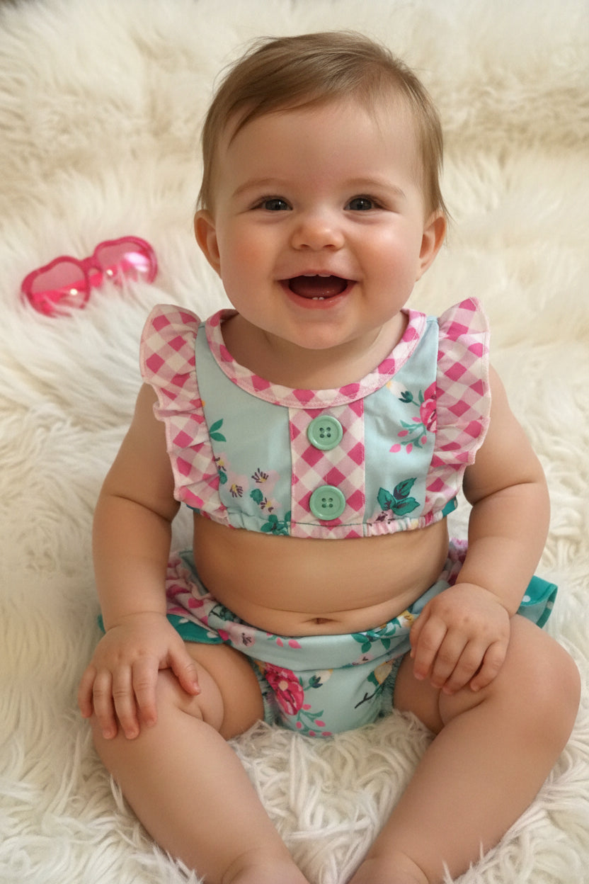 Floral Ruffle Butt Bikini – Polka Dot Flower Ruffle Swimsuit | 12\18 months