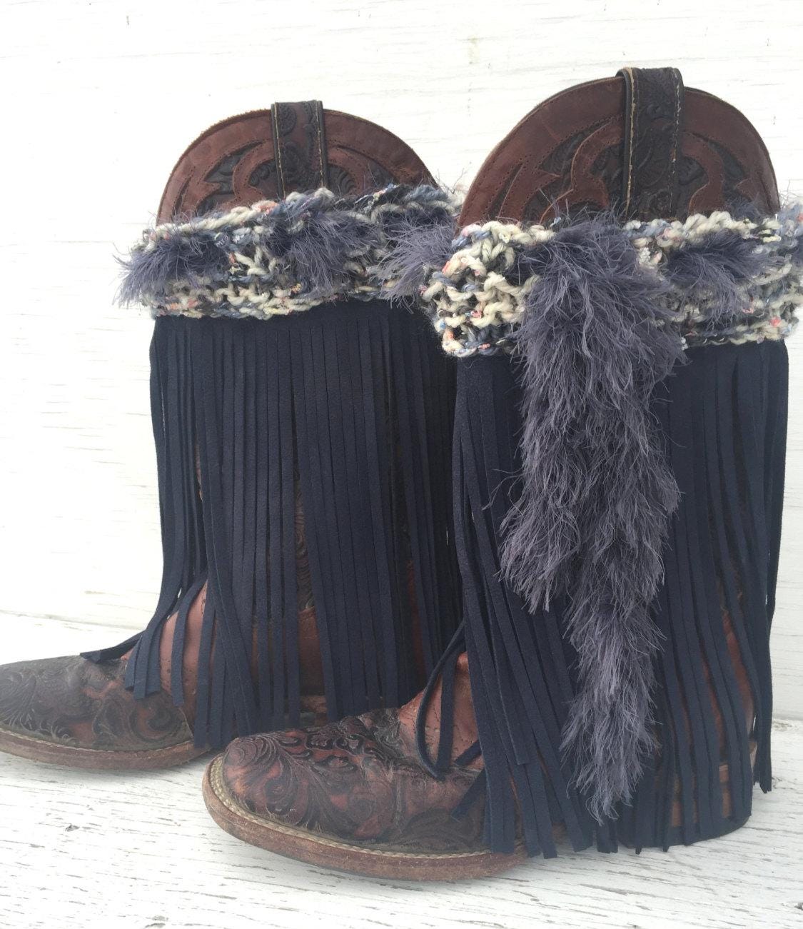LEATHER FRINGE Boots, Western Boot Cover - Razels