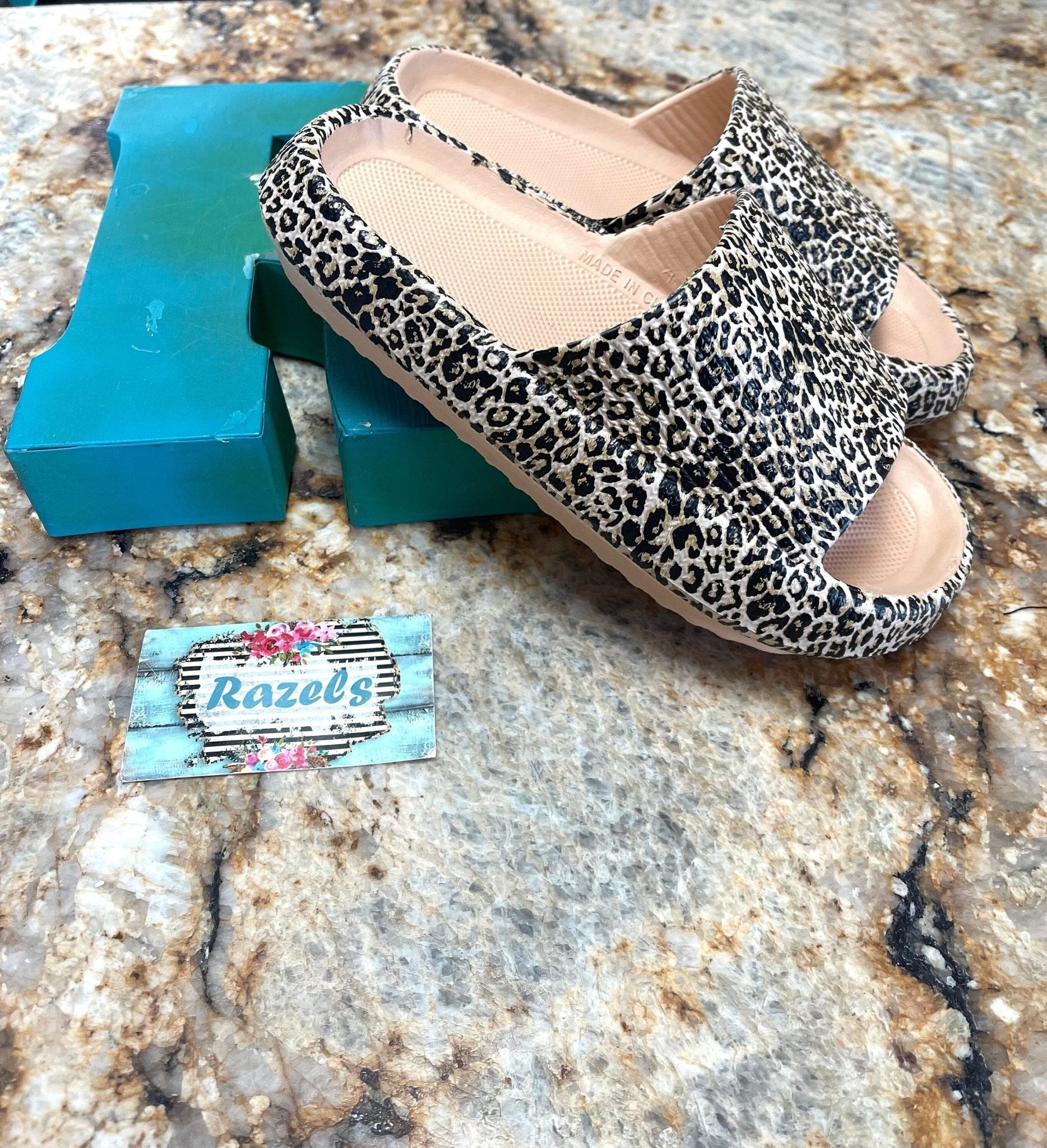 Leopard Shower Slides, Cloud House Slippers - Razels