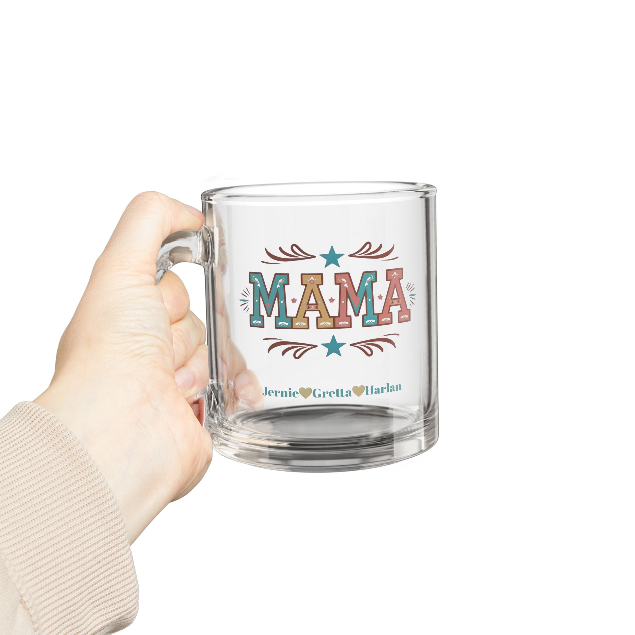 MAMA Mug with Kids' Names, Custom Mom Coffee Cup, Mother's Day Gift, 10oz Clear Glass Mug, MOM MUG - Razels