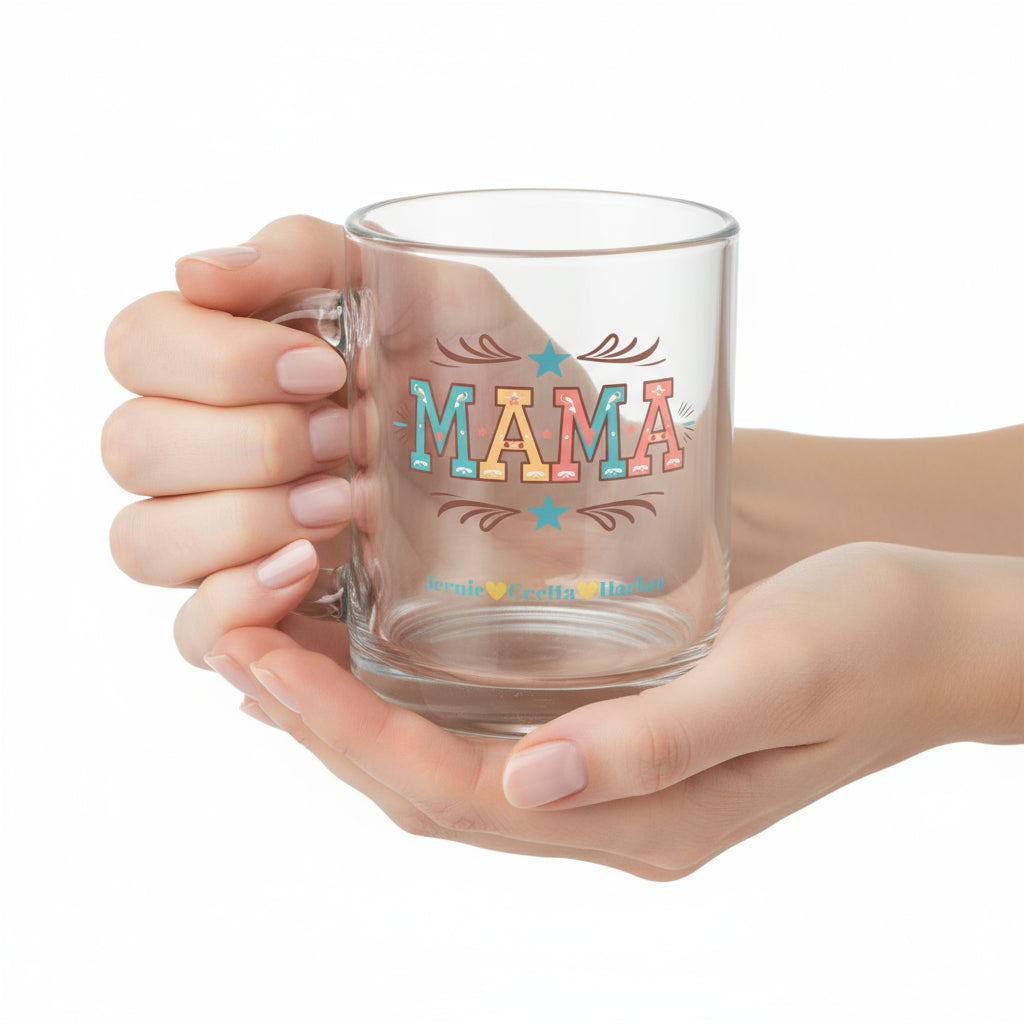 MAMA Mug with Kids' Names, Custom Mom Coffee Cup, Mother's Day Gift, 10oz Clear Glass Mug, MOM MUG - Razels