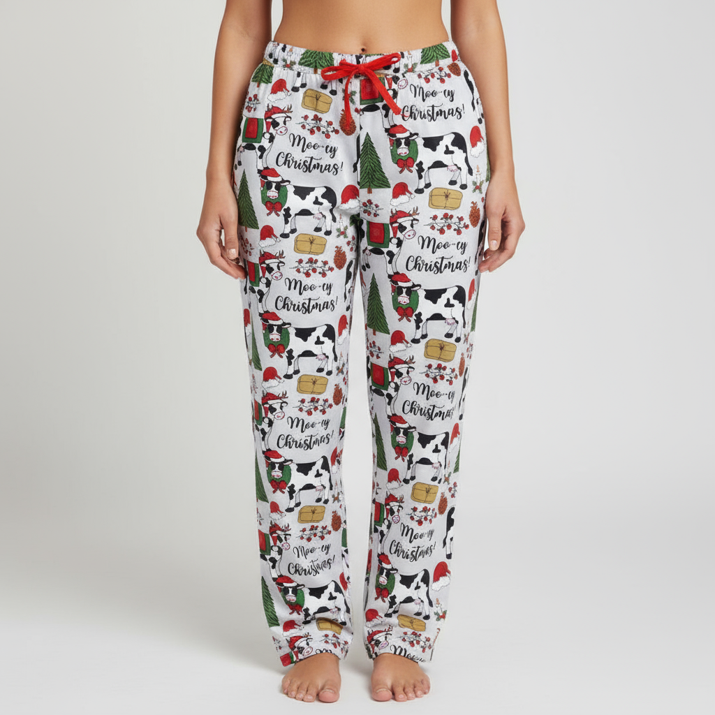 Matching Family “Moo-ey Christmas” Pajamas – Western Cow Print Holiday PJs | Kids & Adult Sets