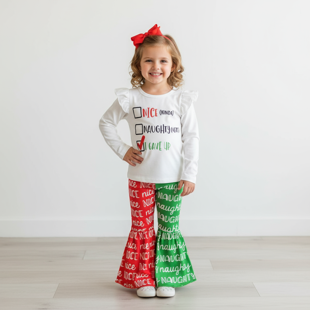 nice and naughty chistmas bell bottom outfit