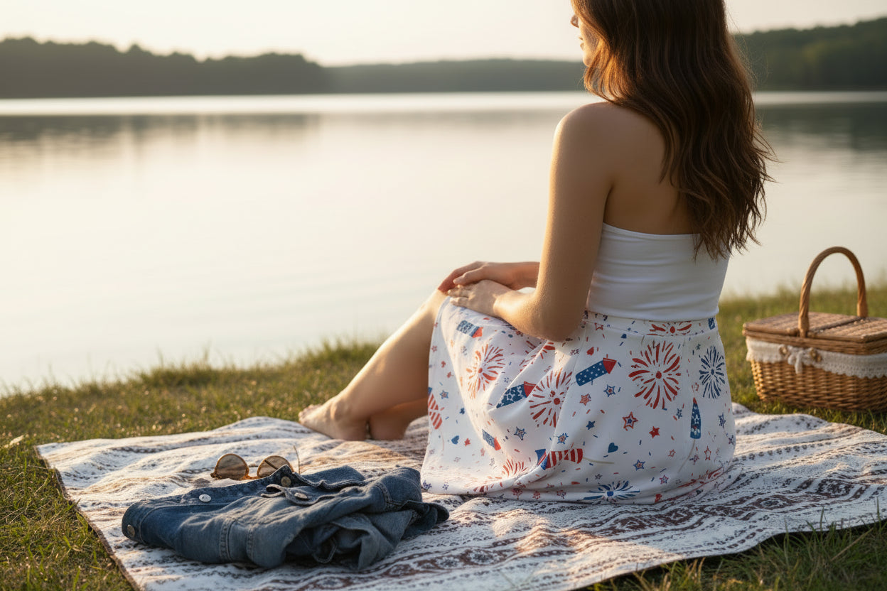Skirt with patriotic pattern on a white background