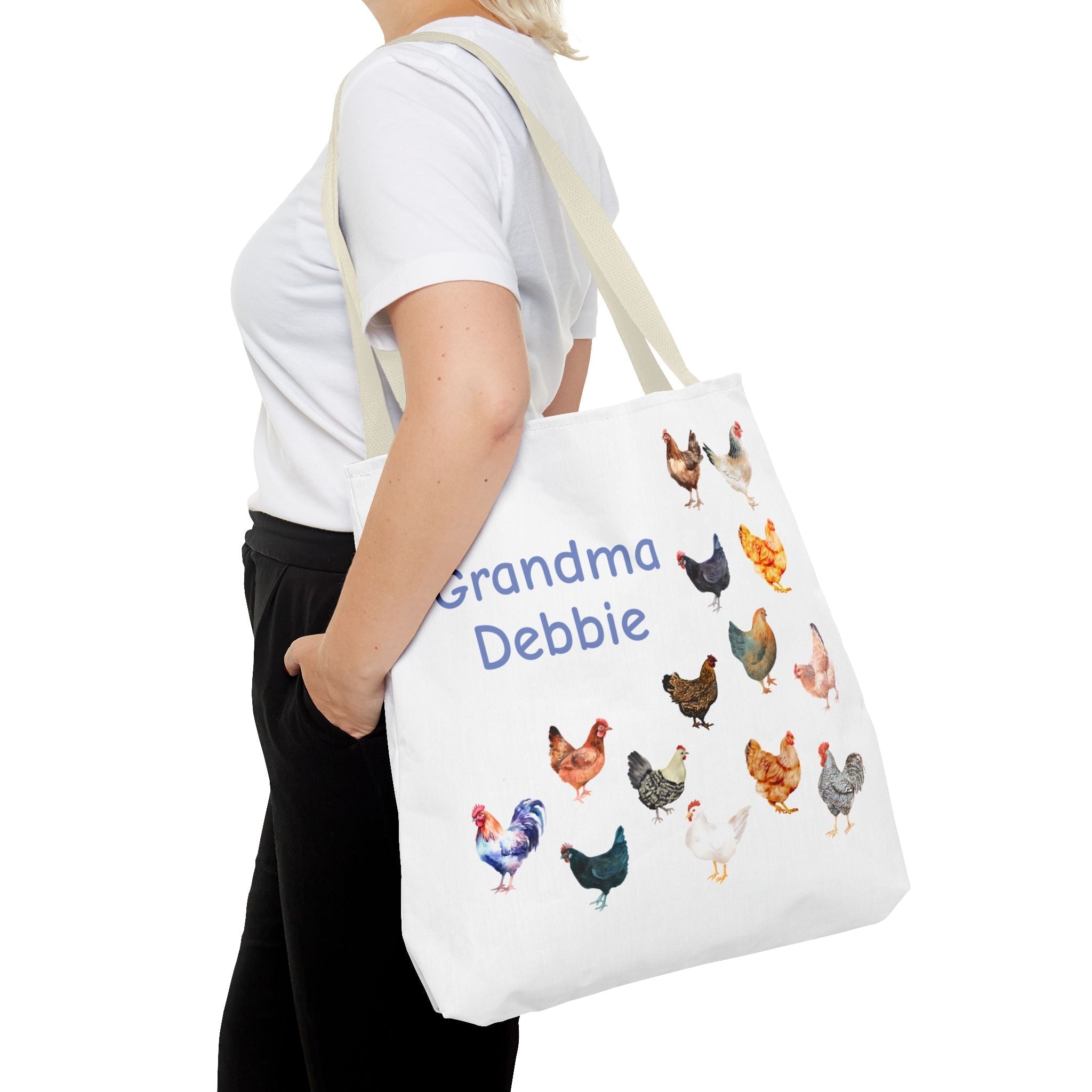 Personalized Chicken Tote Bag, Farmhouse Style reuseable grocery bag, errand bag, gift for mom, grandma, custom gift, chicken lover gift - Razels