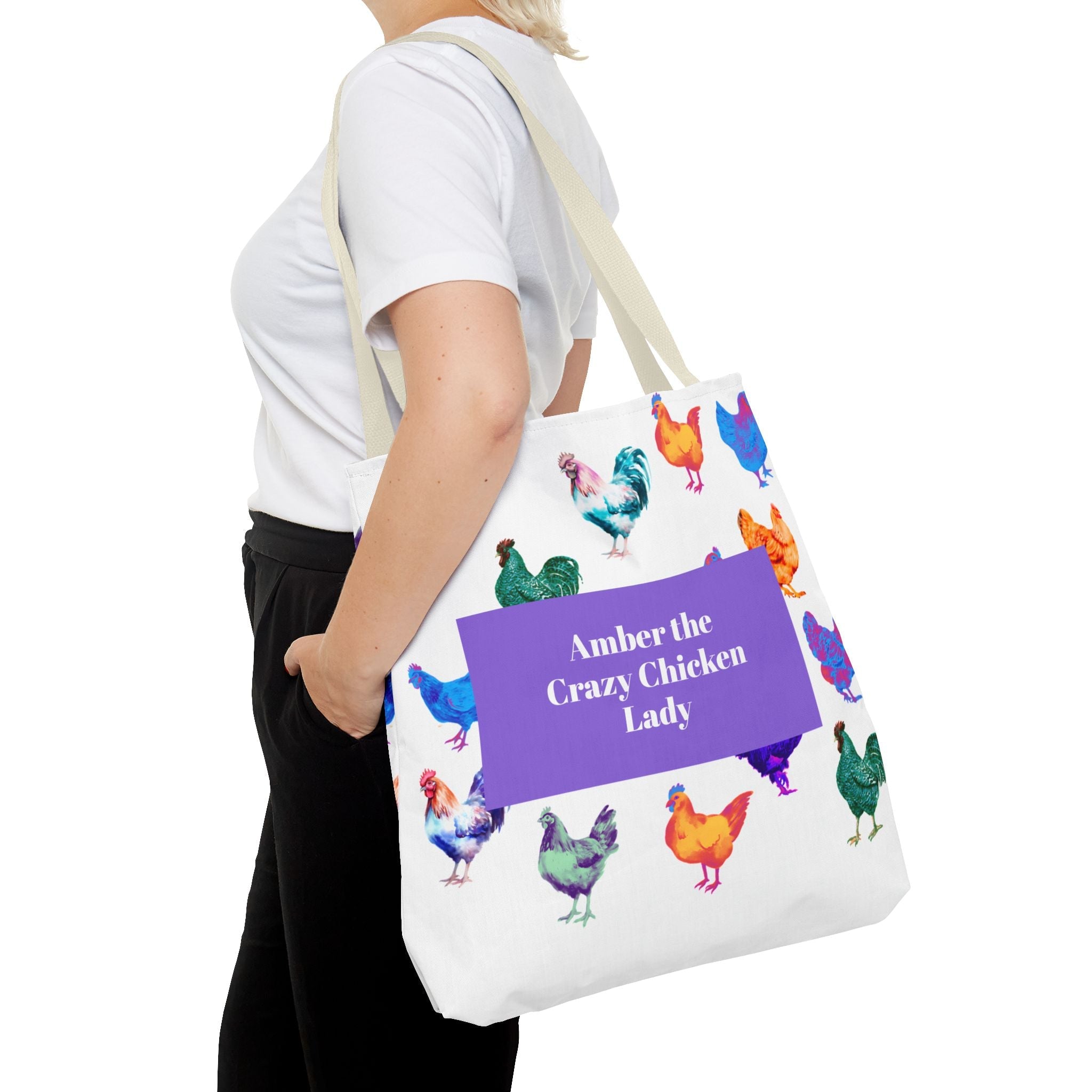 Personalized CRAZY CHICKEN LADY Tote Bag, , Custom Name Gift for Chicken Lovers, - Razels