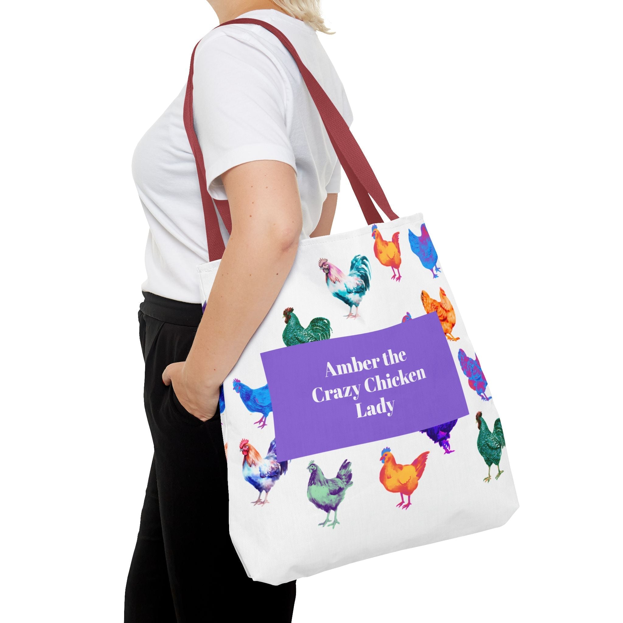 Personalized CRAZY CHICKEN LADY Tote Bag, , Custom Name Gift for Chicken Lovers, - Razels