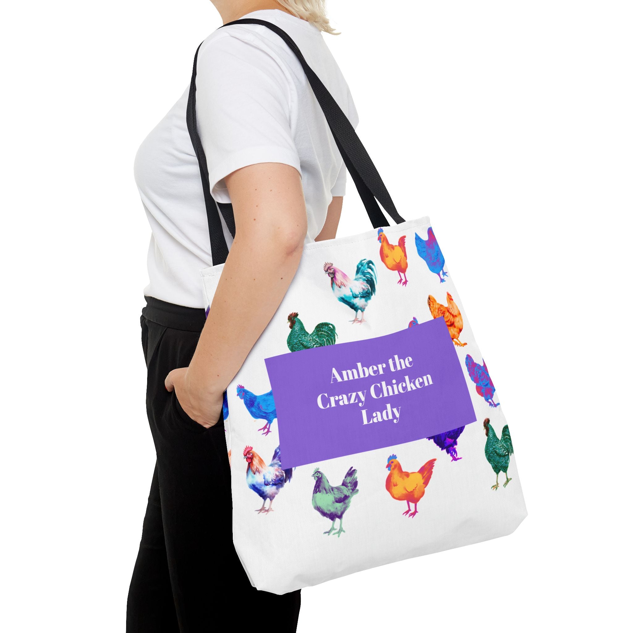 Personalized CRAZY CHICKEN LADY Tote Bag, , Custom Name Gift for Chicken Lovers, - Razels