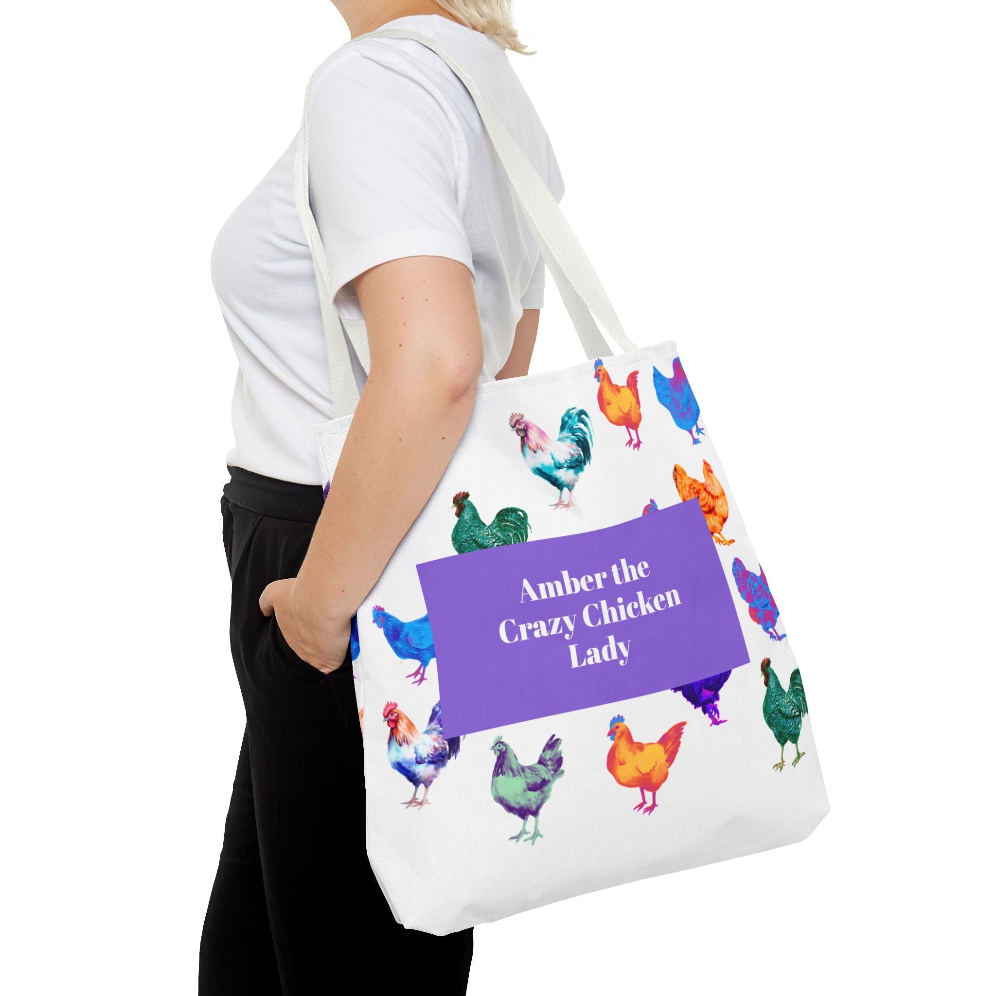 Personalized CRAZY CHICKEN LADY Tote Bag, , Custom Name Gift for Chicken Lovers, - Razels