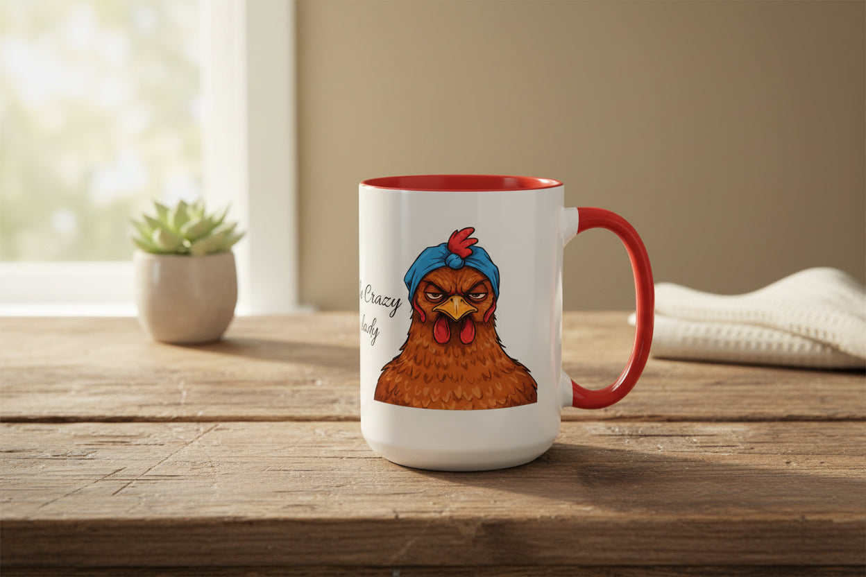 Personalized Crazy Chicken Lady Mug, Red Hen Mug,, Mad Hen Mug, Chicken Coffee Cup, Gift for Chicken Lover, Quirky Coffee Cup - Razels