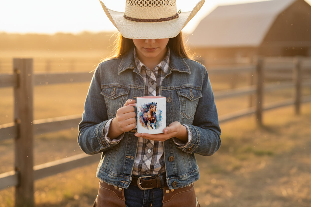 pink cowgirl mug, personalized horse mug