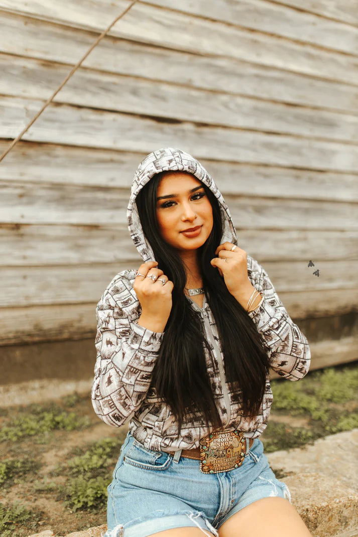 Western Print Zip-Up Jacket | Lightweight Burnout Style Layer – Cozy Stretch Fit