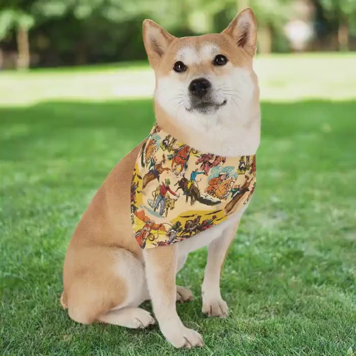 Cowboy Dog Bandana Vintage Western Print Pet Scarf, Durable Cotton Bandana for Dogs
