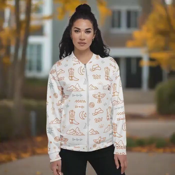 Western Bomber Jacket, Fall Cowgirl Southwestern Print Coat