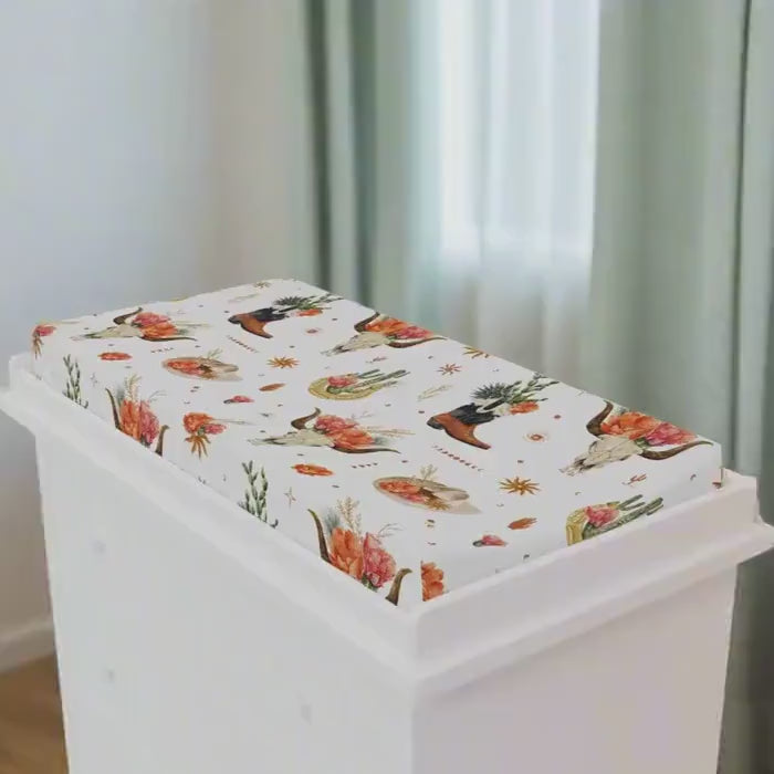 Western Cowgirl Changing Pad Cover: Floral Boho Nursery Decor