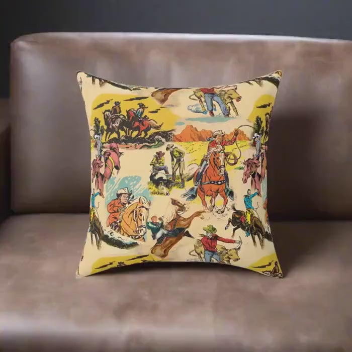 Western Cowboy Print Pillow, Rustic Home Decor