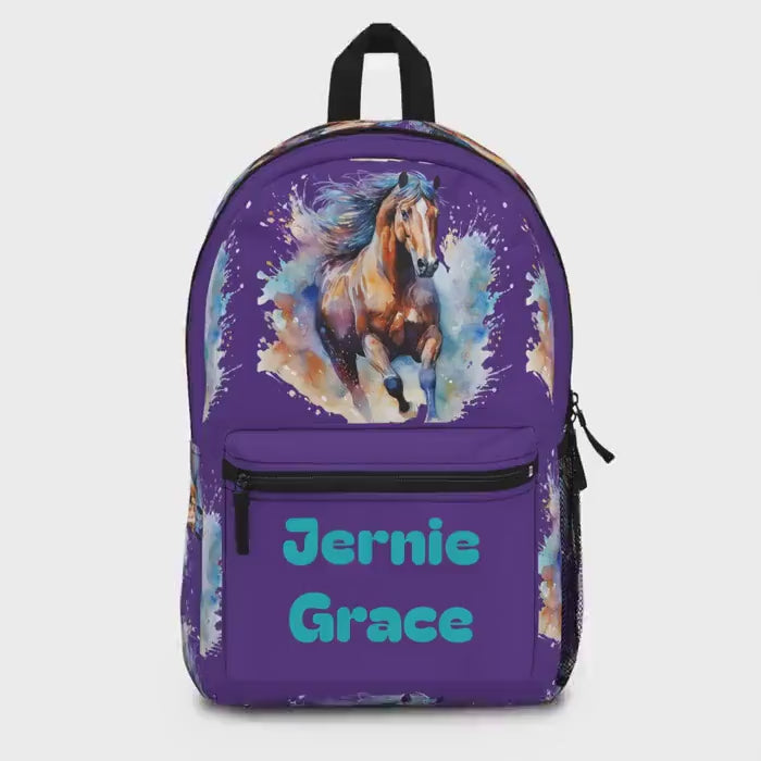 Personalized Watercolor Horse Backpack: Custom Kids School Bag