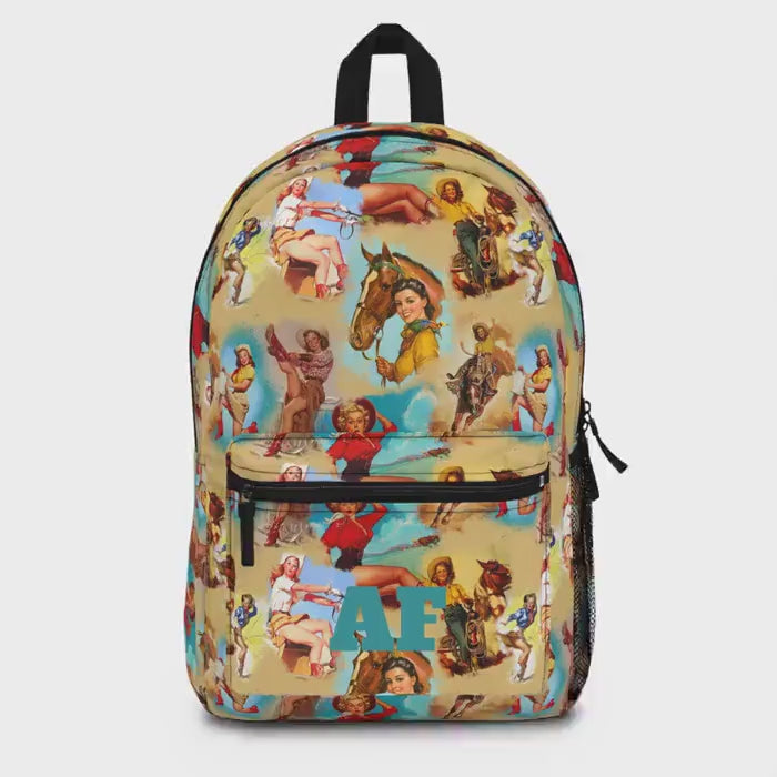 Vintage Cowgirl Backpack: Retro Western School Bag, Customizable