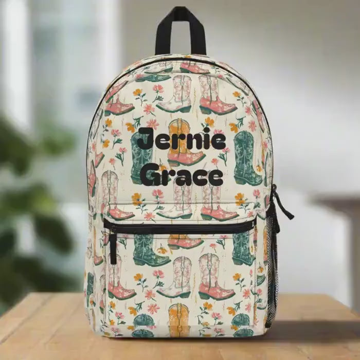 Personalized Cowgirl Boot Backpack: Floral Kids School Bag