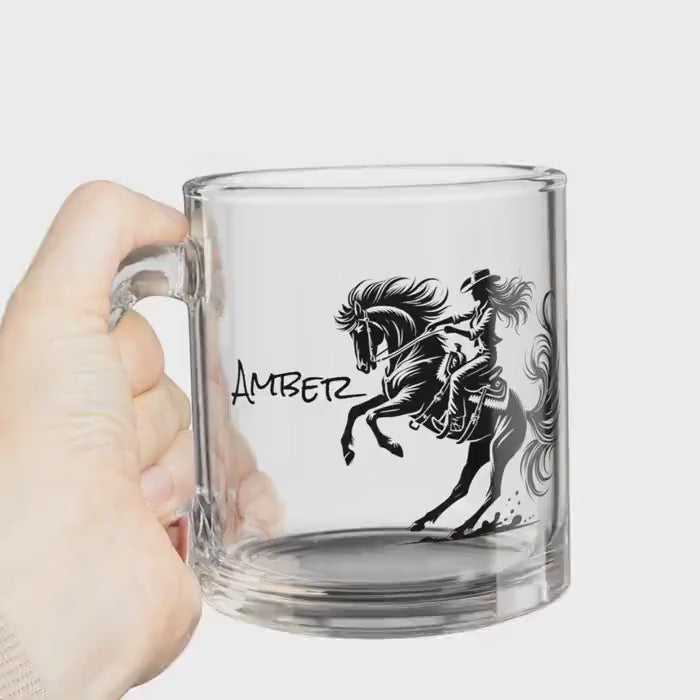 Personalized Cowgirl Glass Mug: Western Horse Lover Gift
