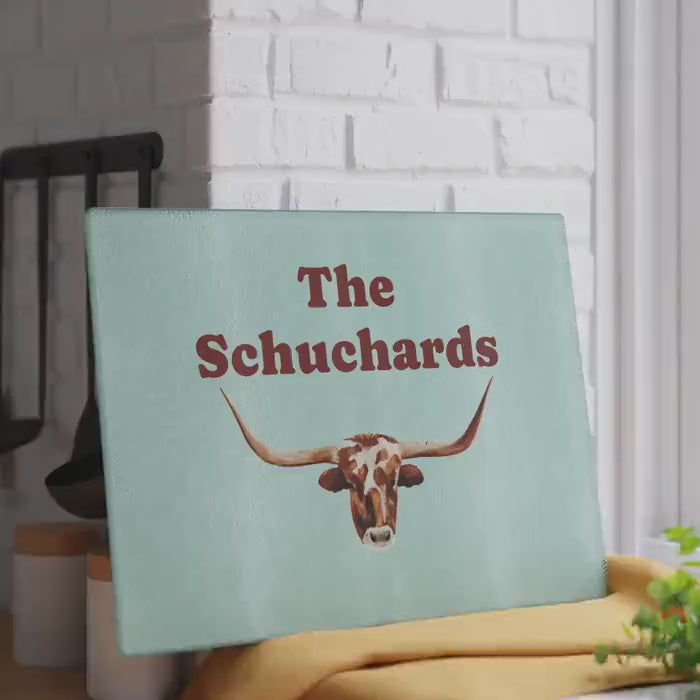 Personalized Watercolor Longhorn Cutting Board, Custom Family or Business Name Gift