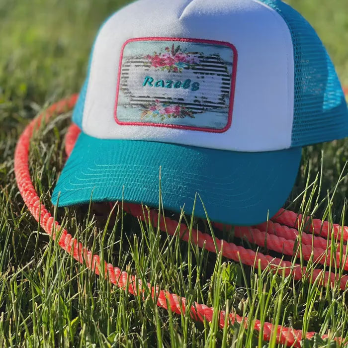 Razels Logo Trucker Cap: Retro Turquoise Patch, 5-Panel Hat