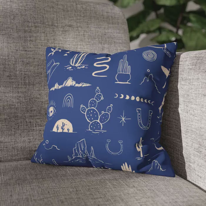 Western Faux Suede Pillow Cover: Cowboy Cactus Thunderbird Design