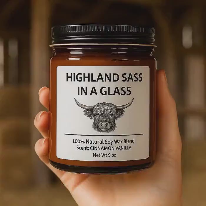 Highland Cow Soy Candle: Cinnamon Vanilla Scent, Farmhouse Decor