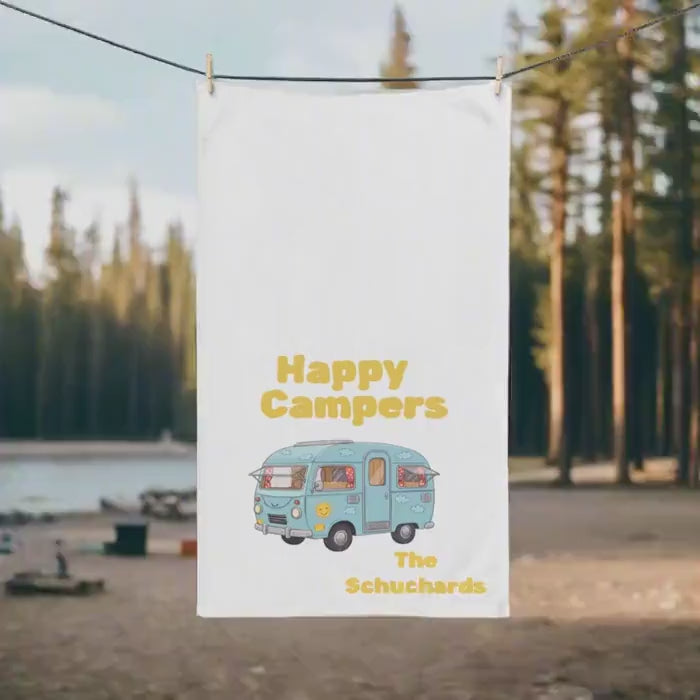 Personalized Happy Campers Hand Towel: Vintage RV Decor Gift