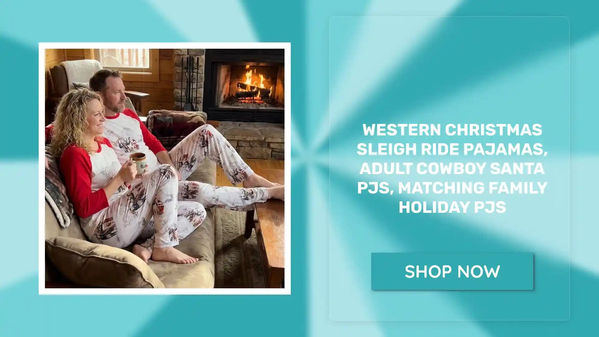 Western Christmas Sleigh Ride Pajamas, Adult Cowboy Santa PJs, Matching Family Holiday PJs by@Outfy