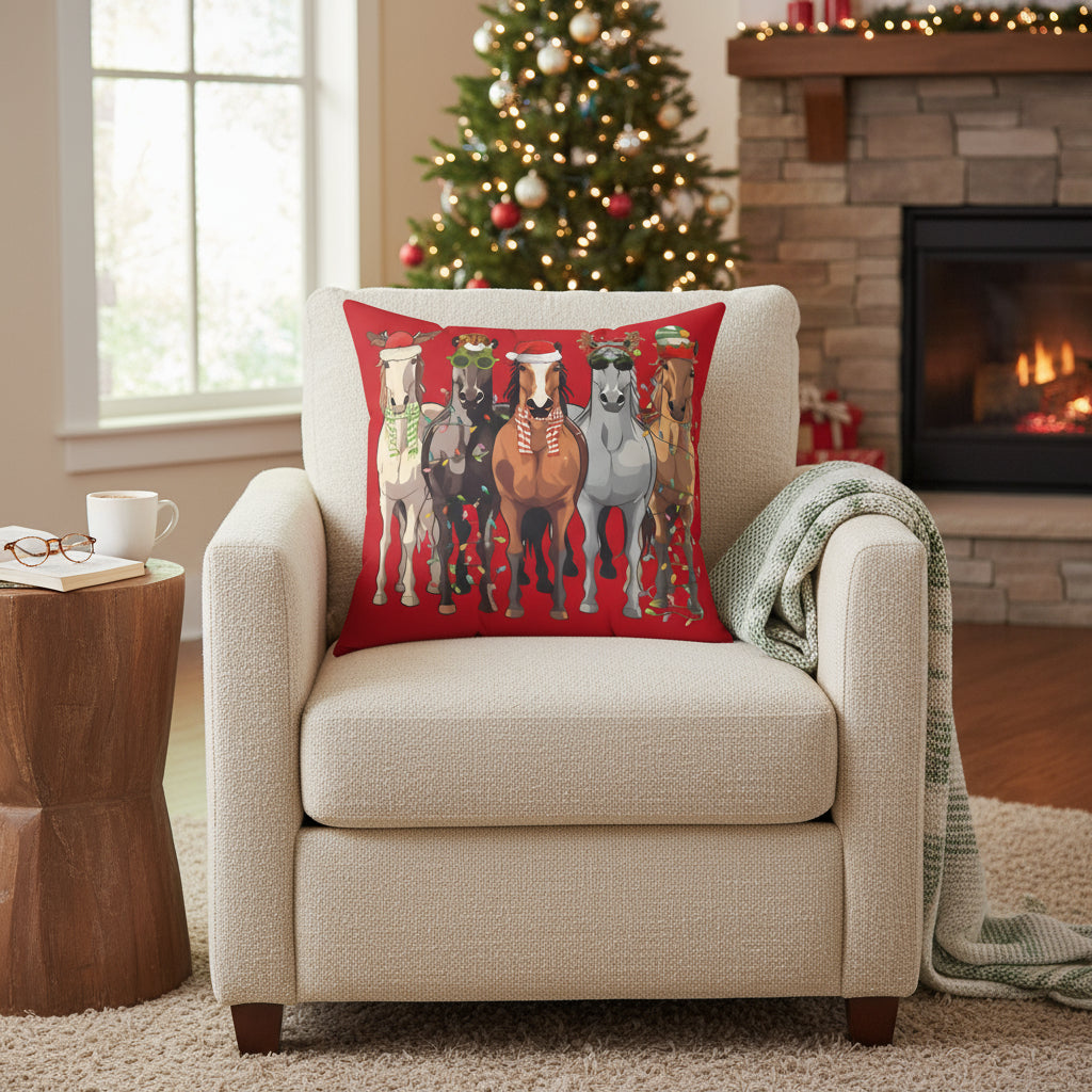 Festive Horse Faux Suede Pillow, Christmas Horse Decor, Western Christmas Home DƩcor -Razels