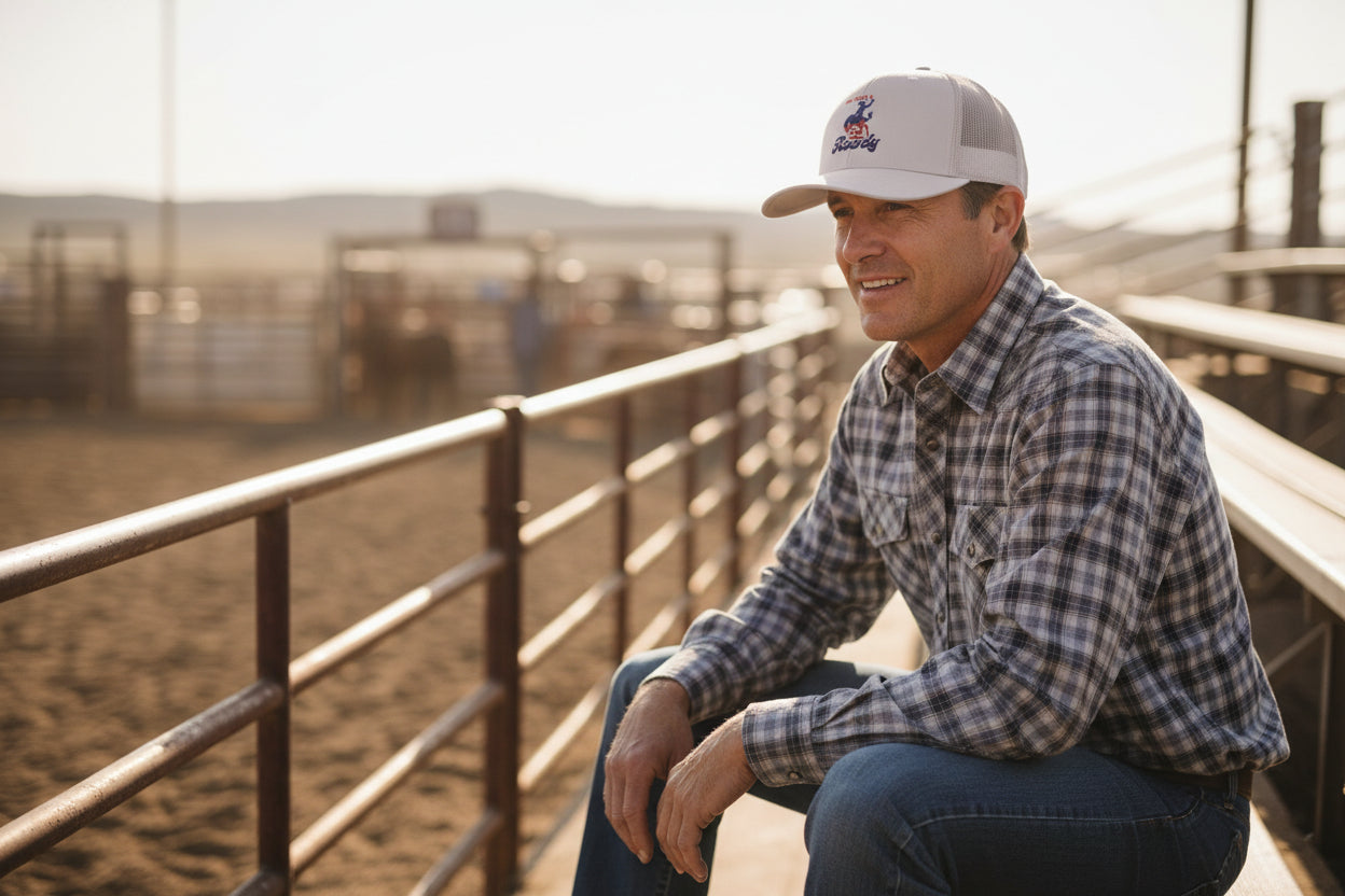American Cowboy Trucker Hat Embroidered, 4th of July Rodeo Hat ,Western Snapback Cap , Bucking Horse Hat, Country Gift for Dad -Razels
