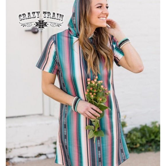 Serape Hoodie Dress: Womens Casual Striped Dress Size Small - Razels Serape Hoodie Dress: Womens Casual Striped Dress Size Small - Razels