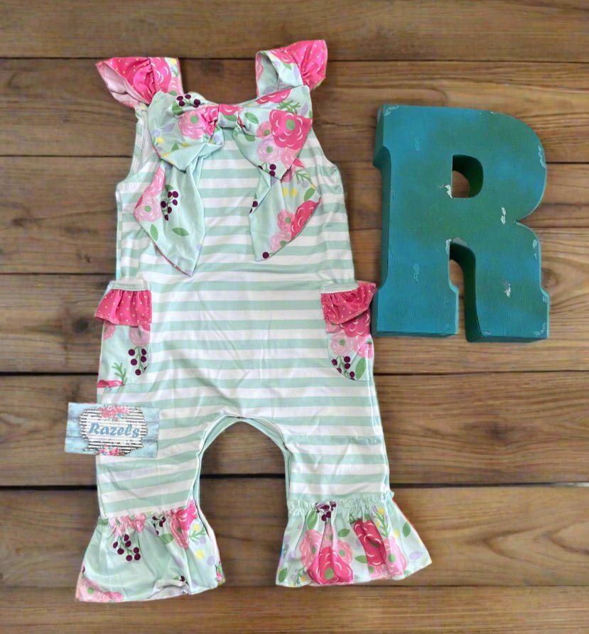 Spring Floral ROMPER Baby Girl, Striped Romper – 18/24M – LAST ONE! - Razels