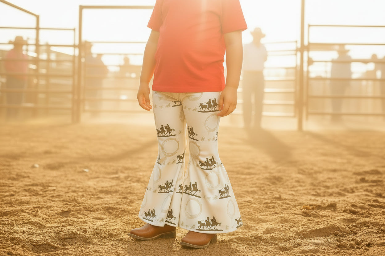 Team Roper Bell Bottom Pants for Girls, Western Rodeo Flare Pants -Razels