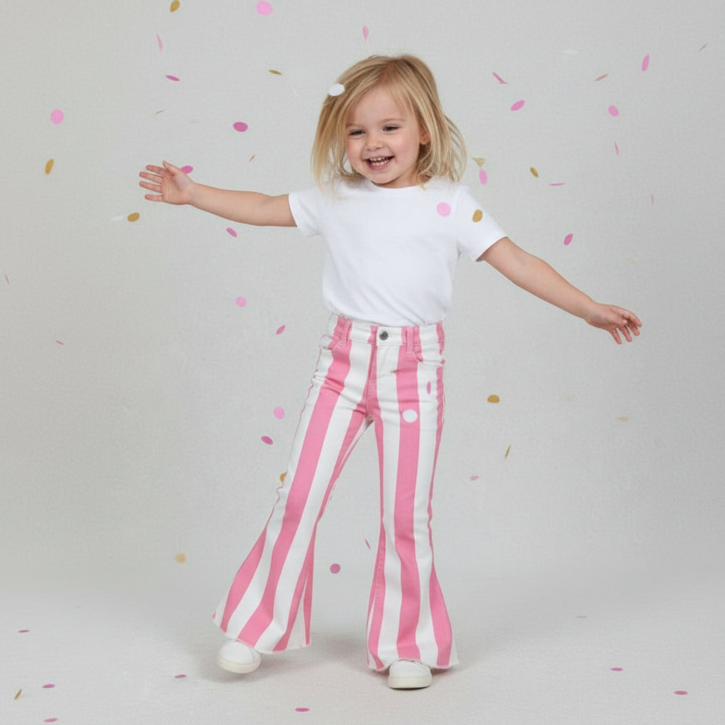 new girls pink and white striped bell bottom jeans