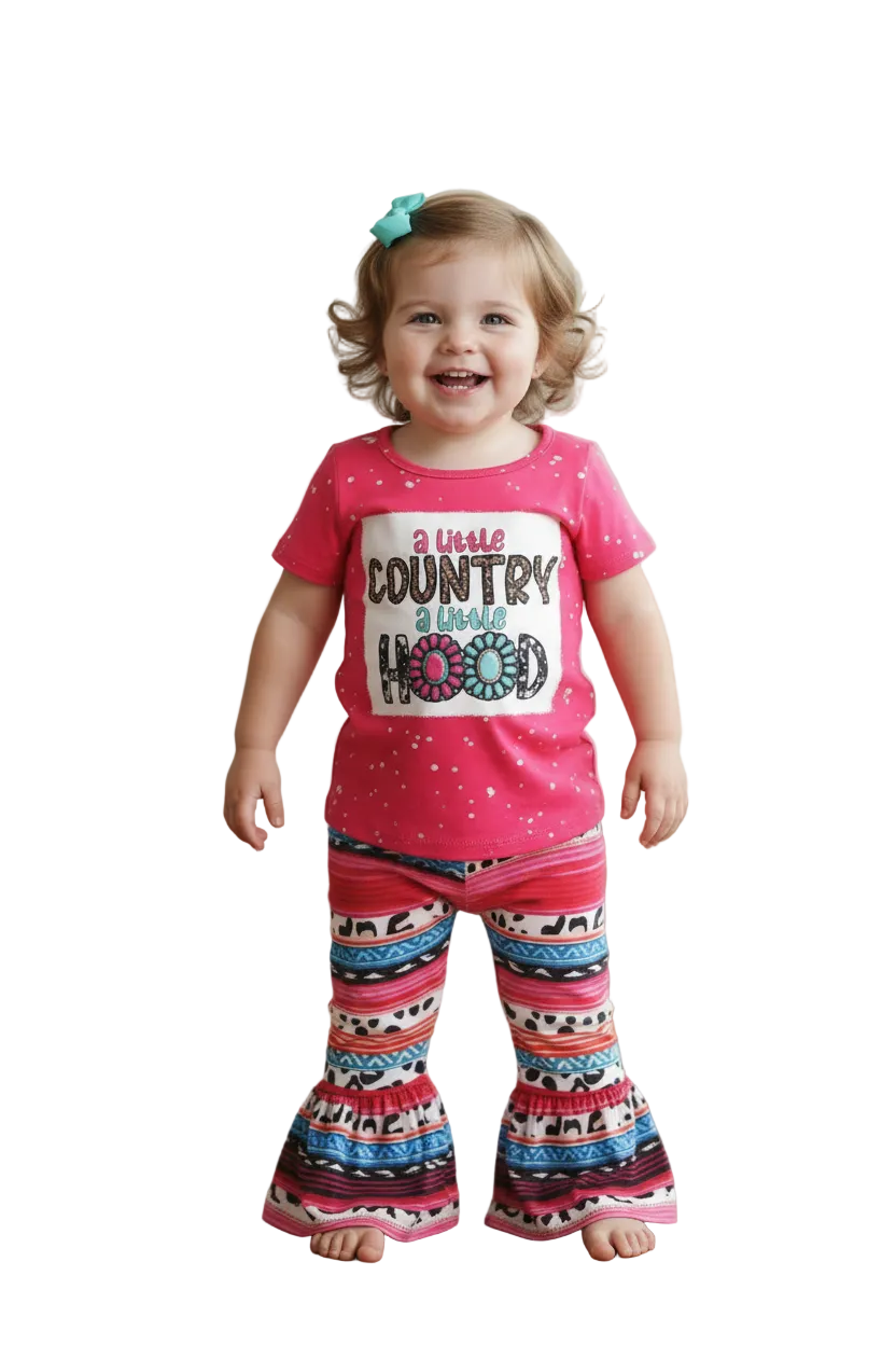 Girls Western Bell Bottom Set – “A Little Country, A Little Hood” Pink Cowgirl Outfit