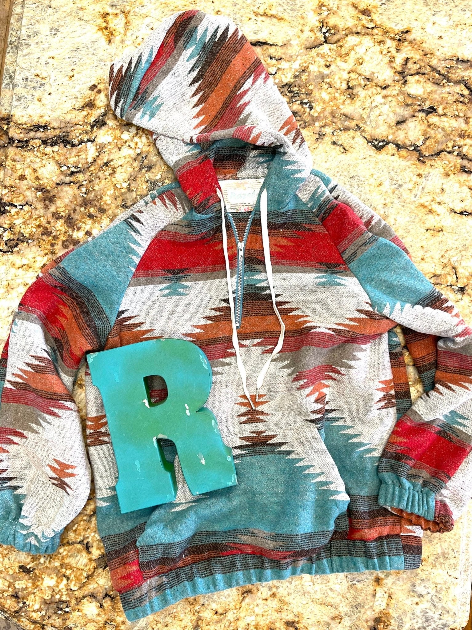 Western Aztec Print Hoodie Pullover, Southwestern Quarter Zip - Razels