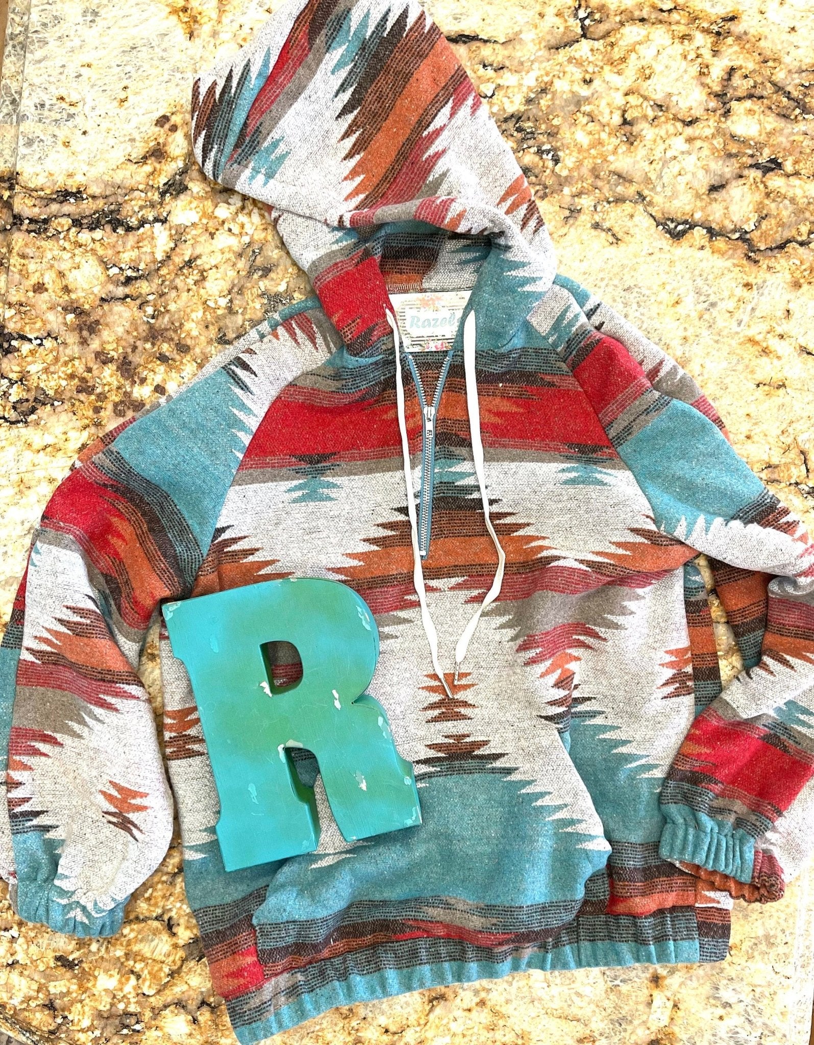 Western Aztec Print Hoodie Pullover, Southwestern Quarter Zip - Razels