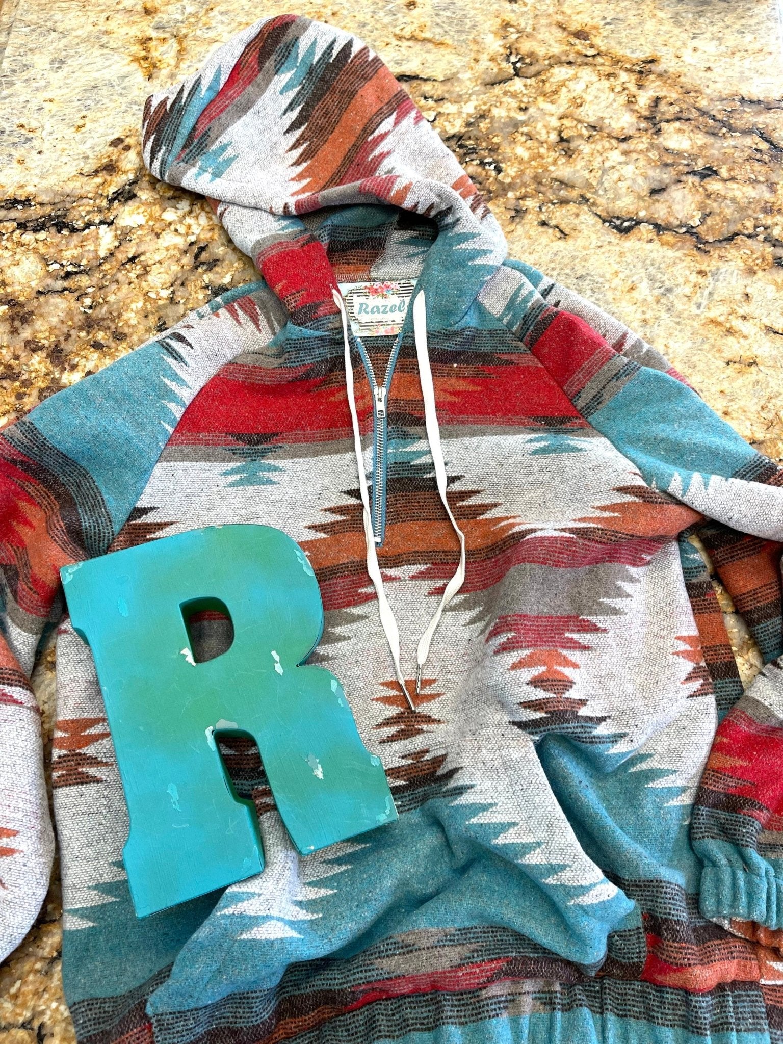 Western Aztec Print Hoodie Pullover, Southwestern Quarter Zip - Razels