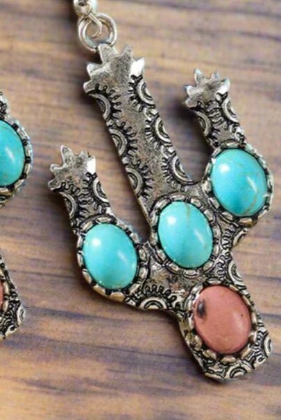 Western Cactus Earring, Turquoise Cactus Earrings - Razels