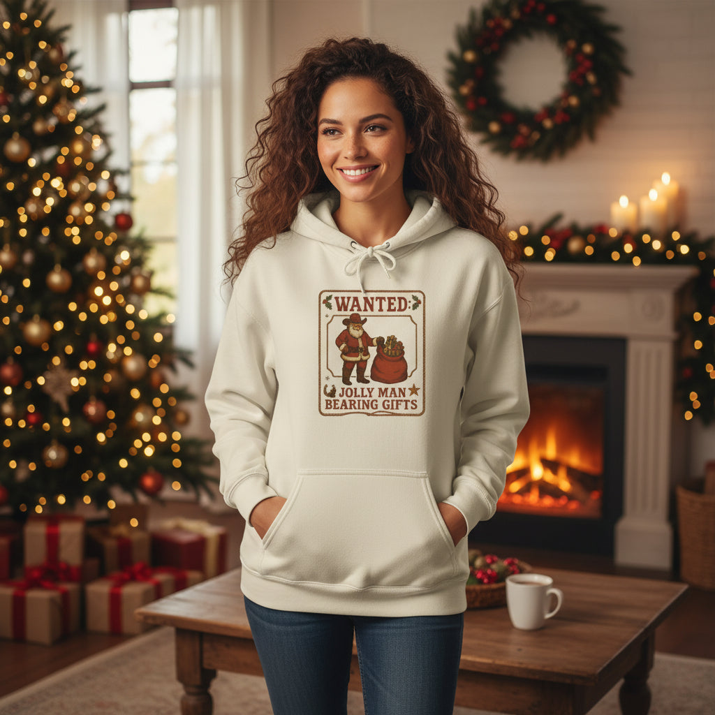 western christmas sweatshirt, wanted cowboy santa hoodie